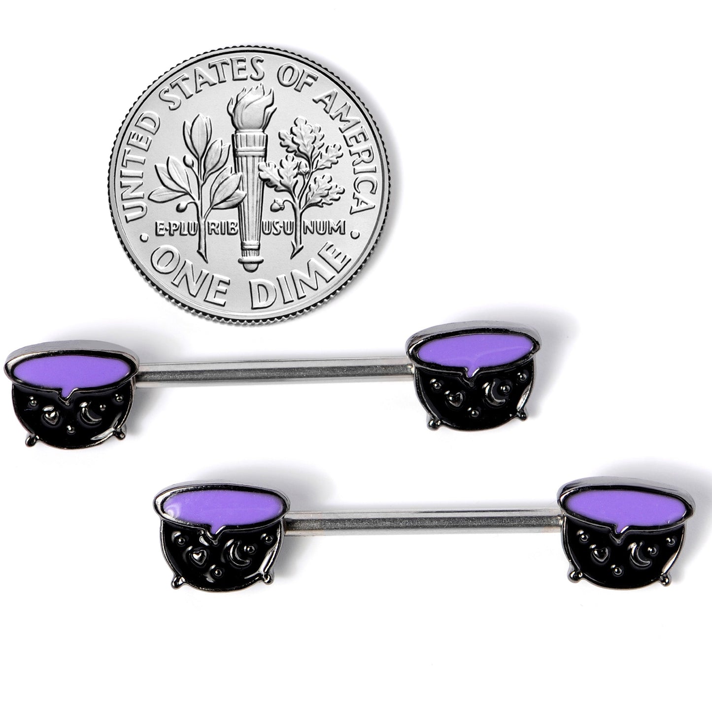 14 Gauge 11/16 Purple Cauldron Halloween Barbell Nipple Ring Set