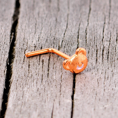 22 Gauge 5/16 Rose Gold Tone Tiny Teddy Bear L Shaped Nose Ring