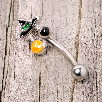 16 Gauge 5/16 Black Green Witches Hat Halloween Curved Eyebrow Ring