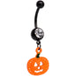 Clear Gem Black Orange Pumpkin Halloween Dangle Belly Ring