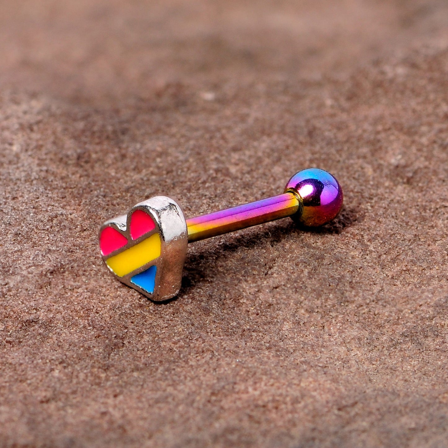 16 Gauge 5/16 Pink Blue Rainbow Pansexual Pride Heart Cartilage Tragus