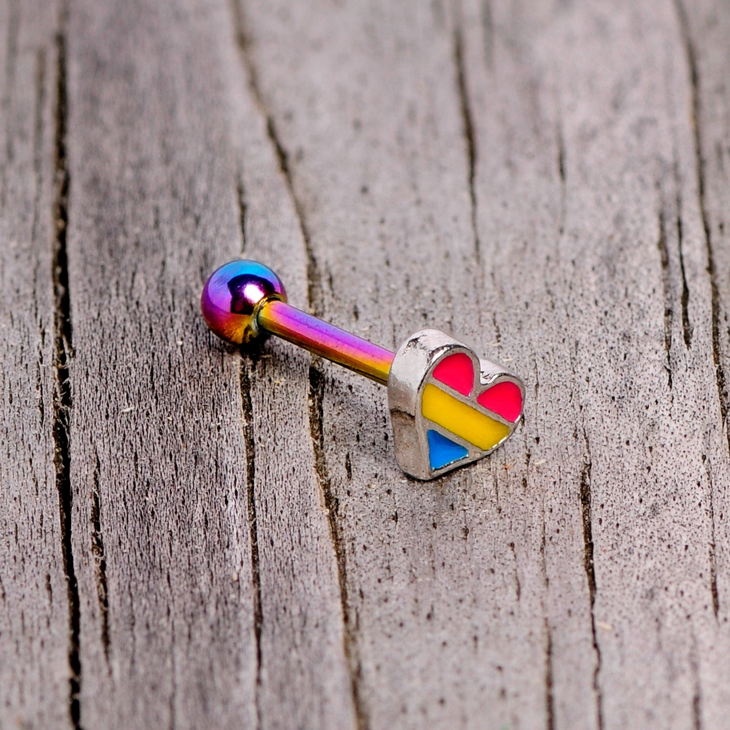 16 Gauge 5/16 Pink Blue Rainbow Pansexual Pride Heart Cartilage Tragus