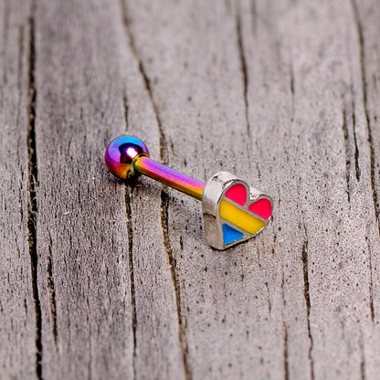 16 Gauge 5/16 Pink Blue Rainbow Pansexual Pride Heart Cartilage Tragus