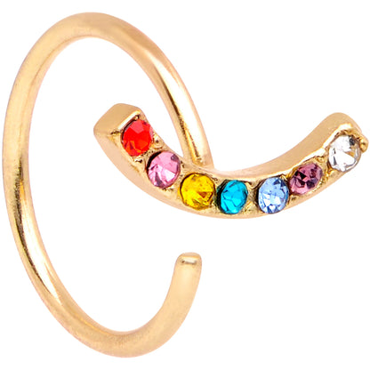 18 Gauge 3/8 Red Blue CZ Gem Gold Tone Rainbow Arc Nose Hoop