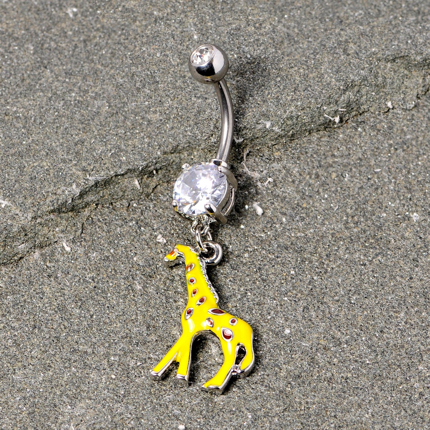 Clear Gem Yellow Brown Giraffe Dangle Belly Ring