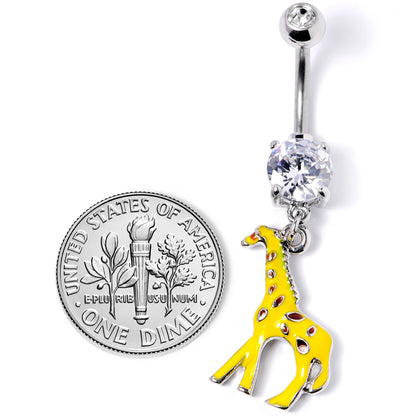 Clear Gem Yellow Brown Giraffe Dangle Belly Ring