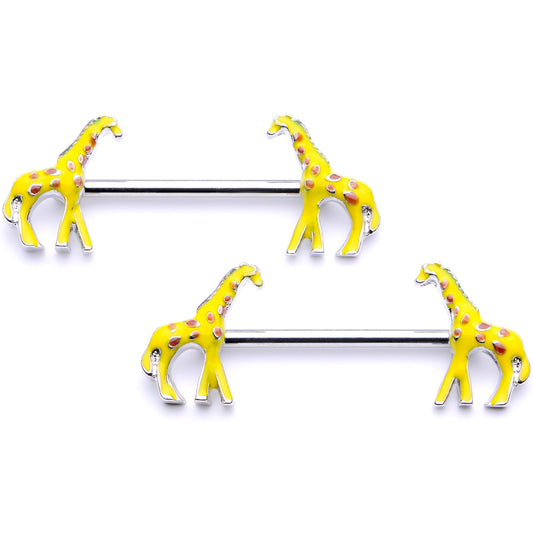 14 Gauge 9/16 Brown Yellow Giraffe Barbell Nipple Ring Set