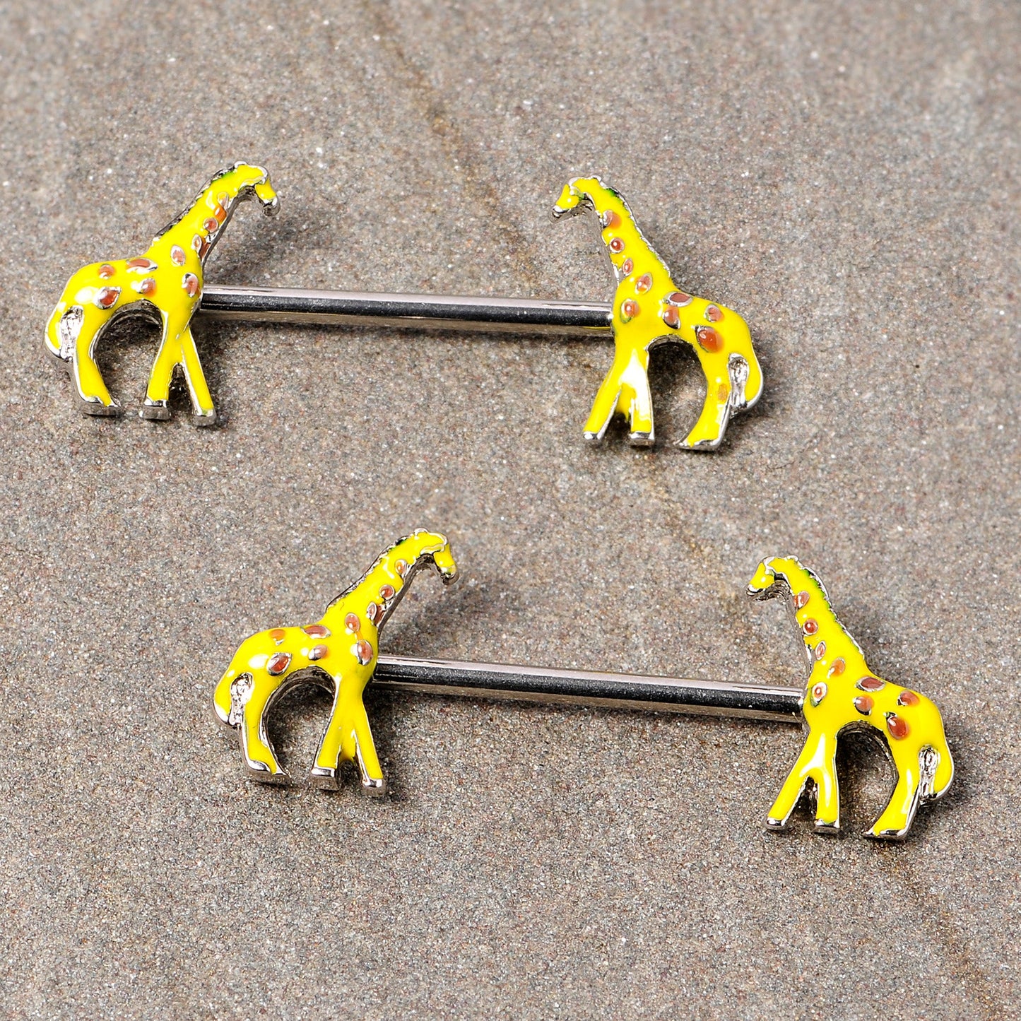 14 Gauge 9/16 Brown Yellow Giraffe Barbell Nipple Ring Set