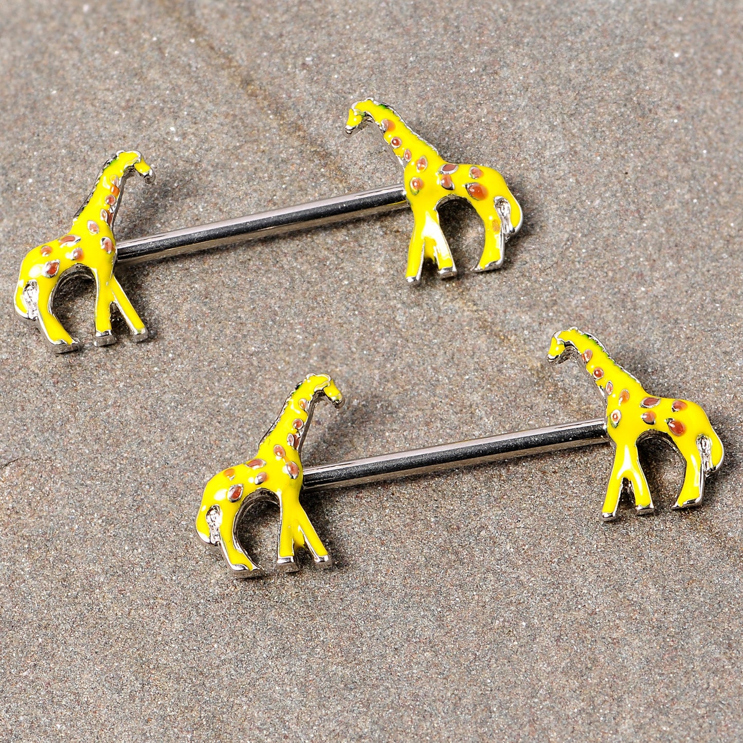 14 Gauge 9/16 Brown Yellow Giraffe Barbell Nipple Ring Set