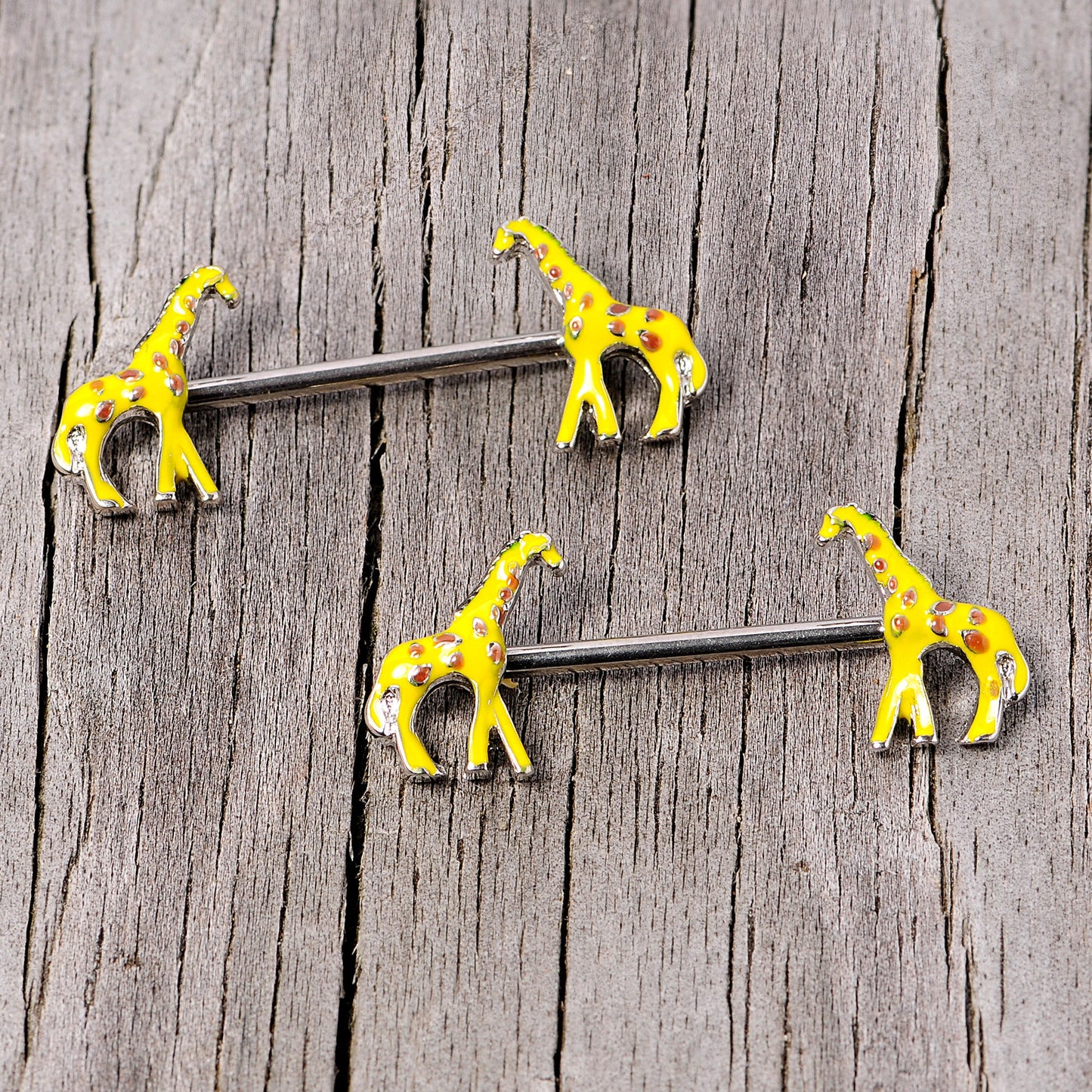 14 Gauge 9/16 Brown Yellow Giraffe Barbell Nipple Ring Set