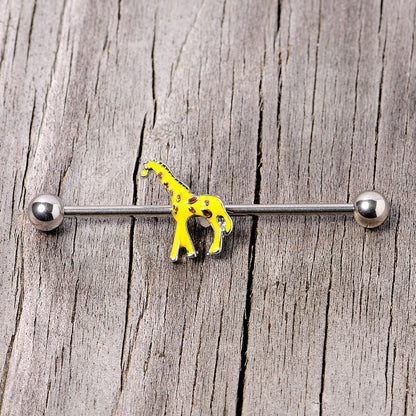 14 Gauge Yellow Brown Giraffe Industrial Barbell 38mm