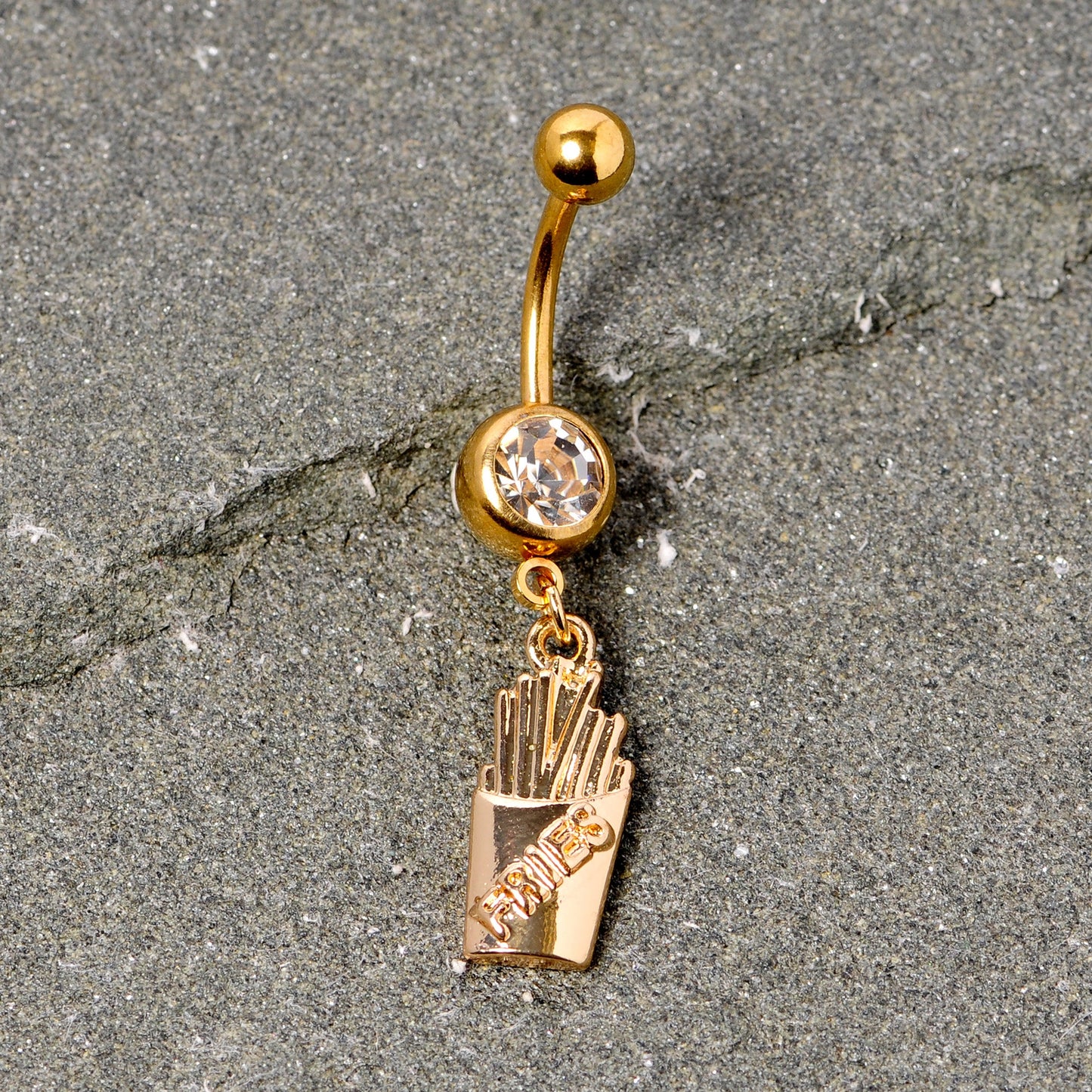 Clear Gem Gold Tone Fast Food French Fries Dangle Belly Ring