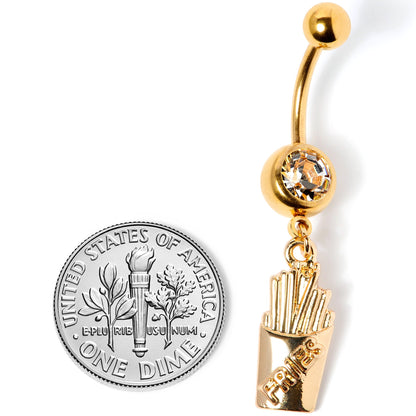 Clear Gem Gold Tone Fast Food French Fries Dangle Belly Ring