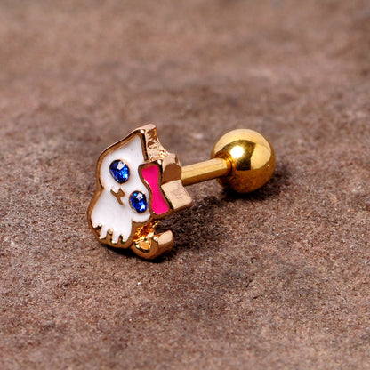 16 Gauge 1/4 Blue Gem Gold Tone Sweet Kitty Cat Cartilage Tragus