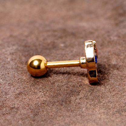 16 Gauge 1/4 Blue Gem Gold Tone Sweet Kitty Cat Cartilage Tragus