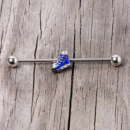 14 Gauge Blue High Top Sneaker Industrial Barbell 38mm