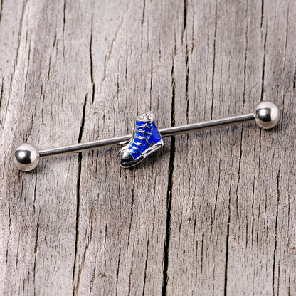 14 Gauge Blue High Top Sneaker Industrial Barbell 38mm