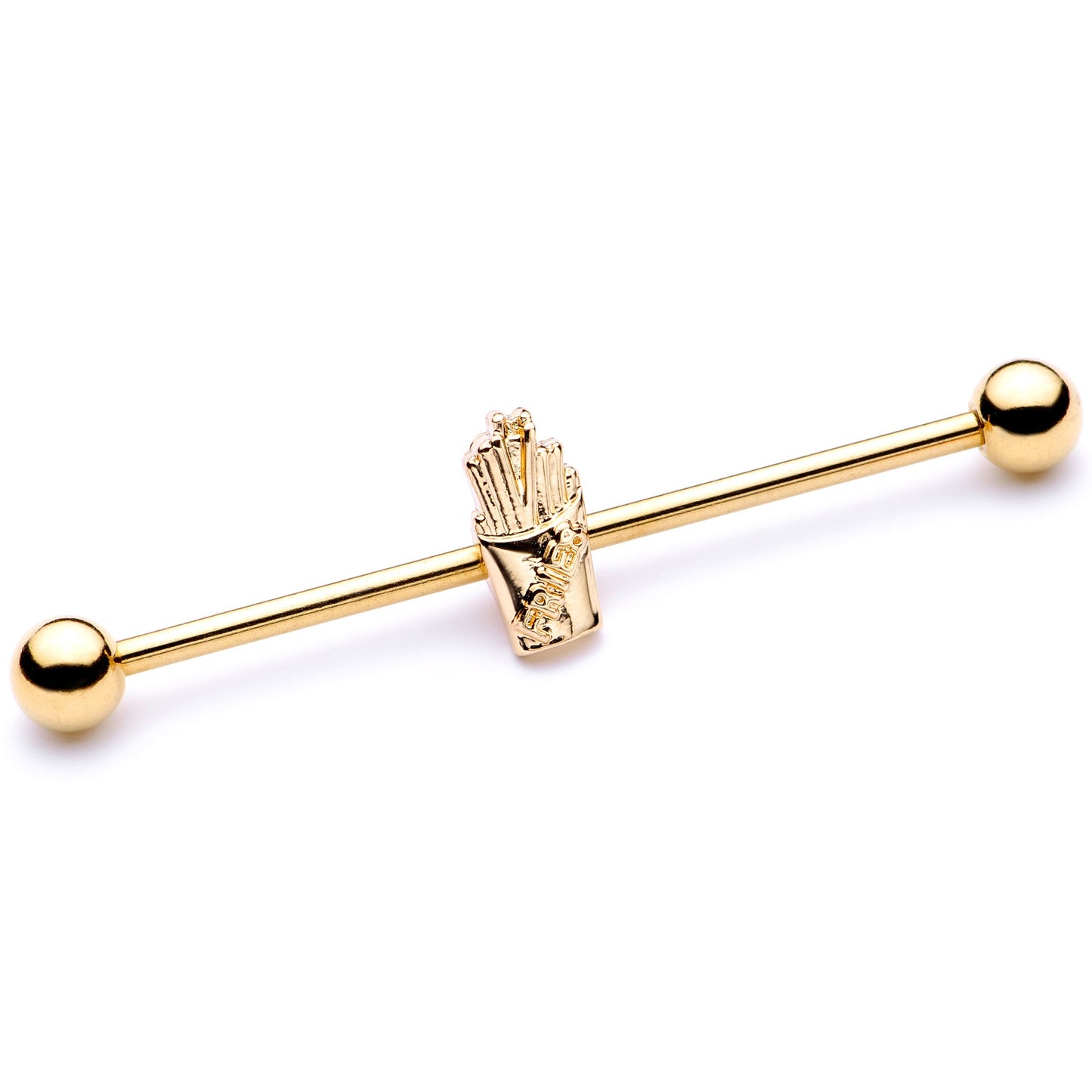 14 Gauge Gold Tone Fast Food French Fries Industrial Barbell 38mm