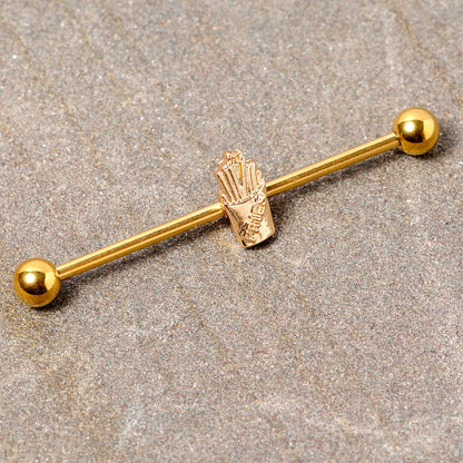 14 Gauge Gold Tone Fast Food French Fries Industrial Barbell 38mm