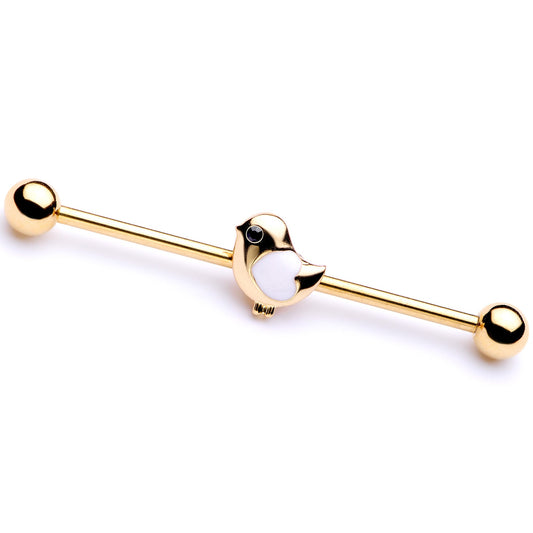 14 Gauge Black Gem Gold Tone Baby Bird Industrial Barbell 38mm