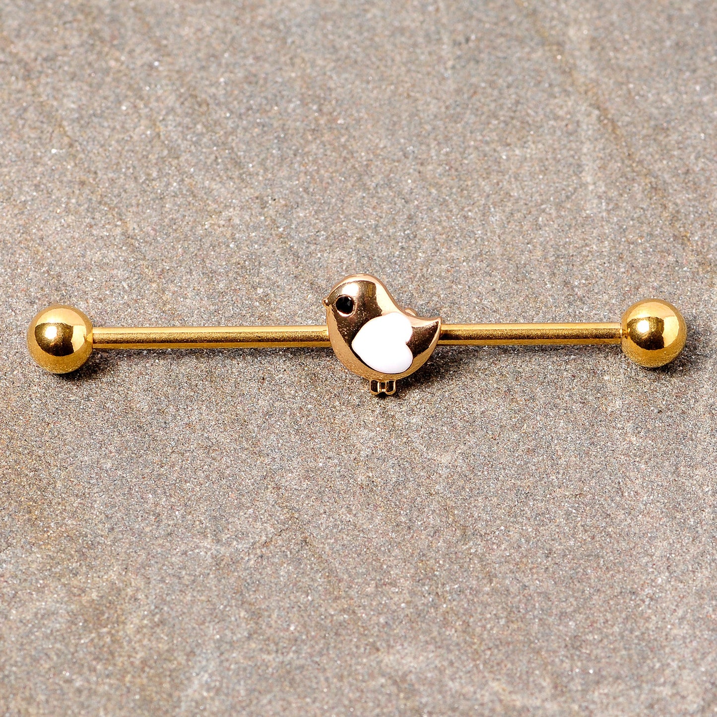 14 Gauge Black Gem Gold Tone Baby Bird Industrial Barbell 38mm