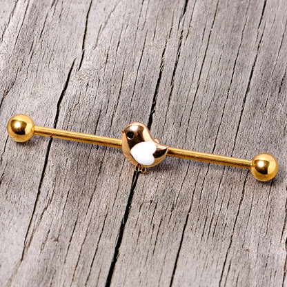 14 Gauge Black Gem Gold Tone Baby Bird Industrial Barbell 38mm