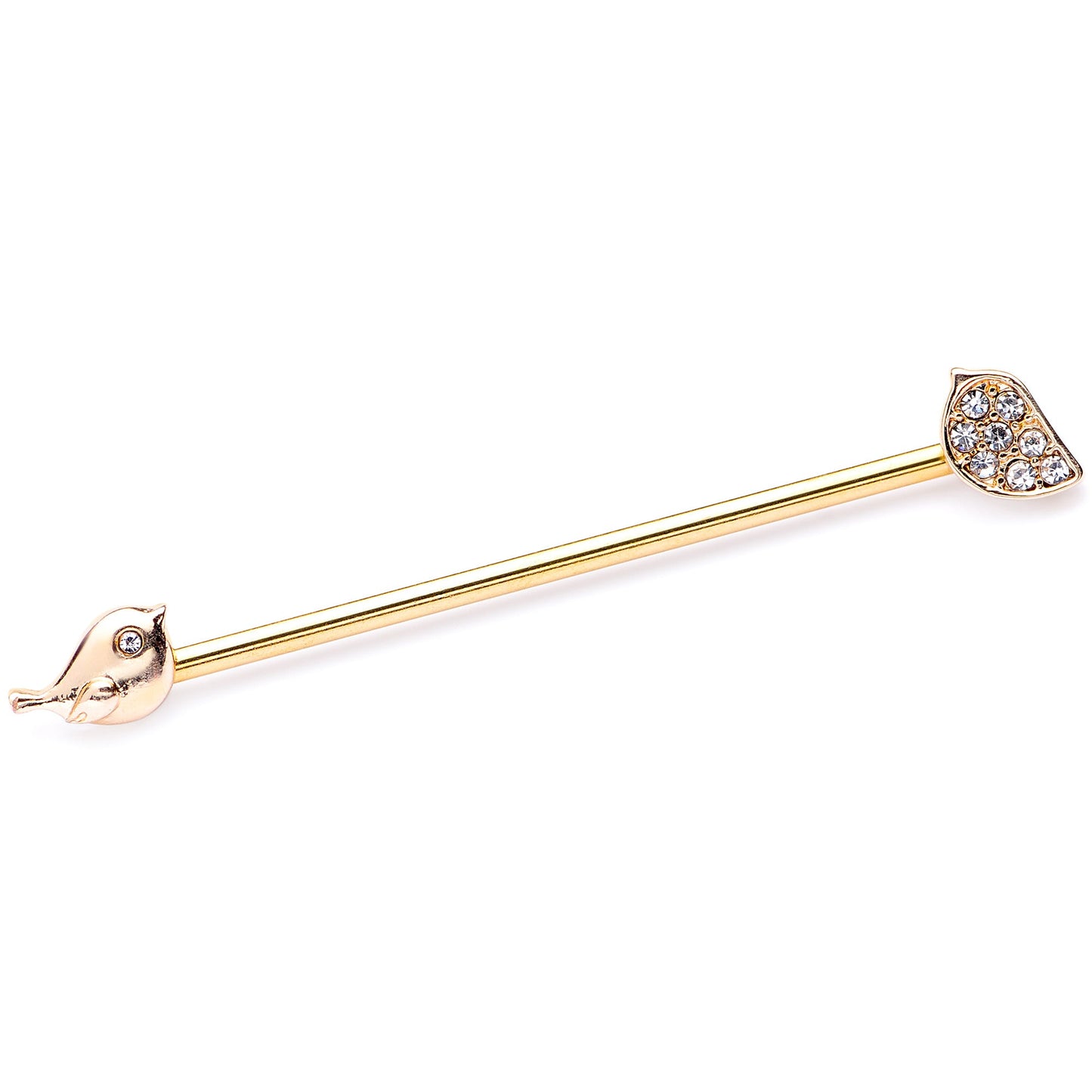 14 Gauge Clear Gem Gold Tone Little Birds Industrial Barbell 38mm