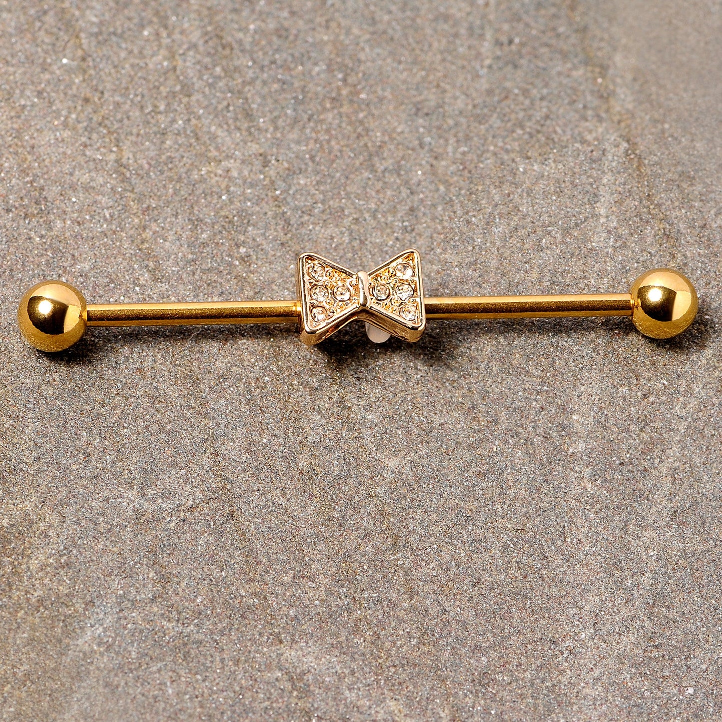 14 Gauge Clear Gem Gold Tone Bow Tie Industrial Barbell 38mm