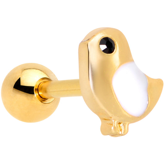 16 Gauge 1/4 Black Gem Gold Tone Baby Bird Cartilage Tragus Earring