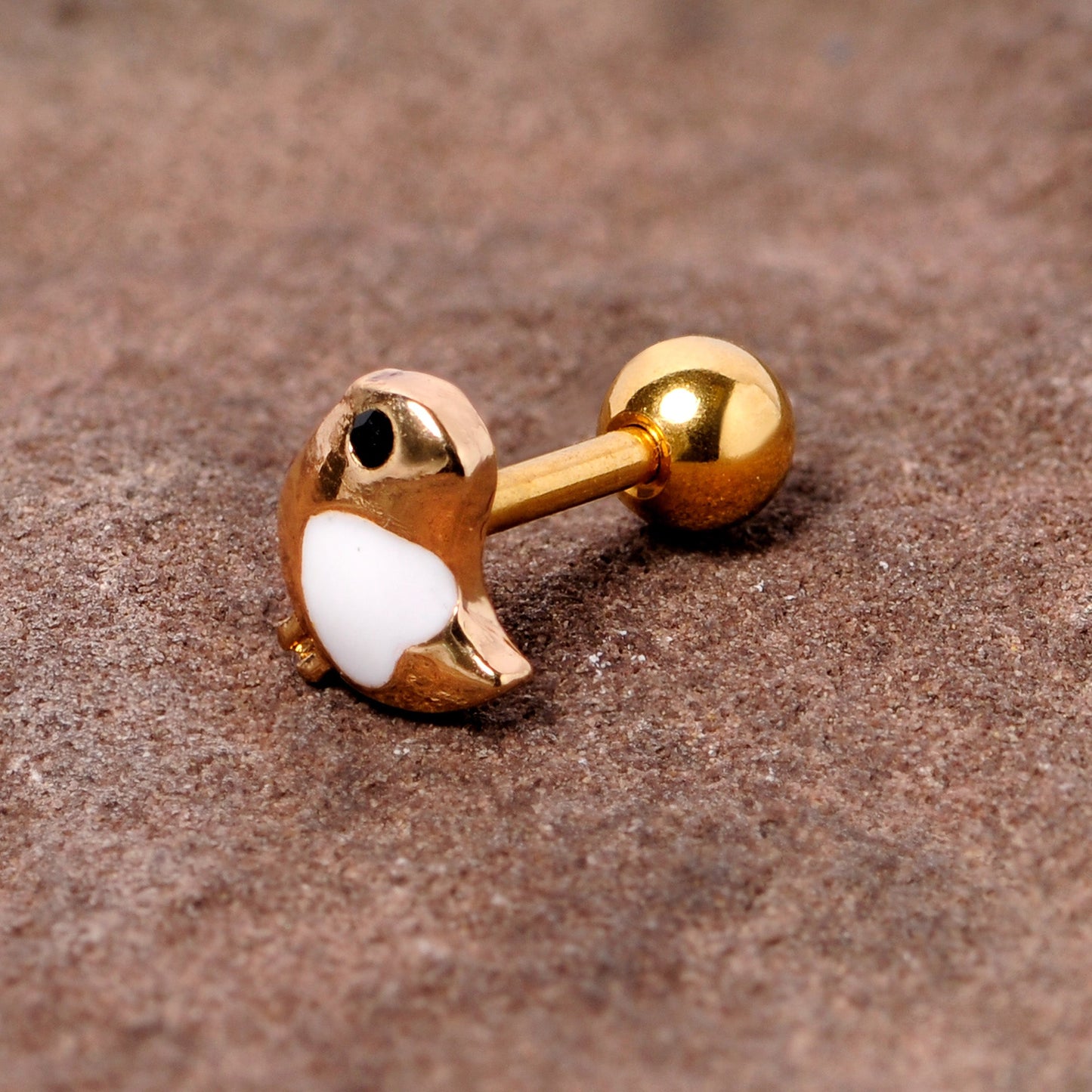 16 Gauge 1/4 Black Gem Gold Tone Baby Bird Cartilage Tragus Earring