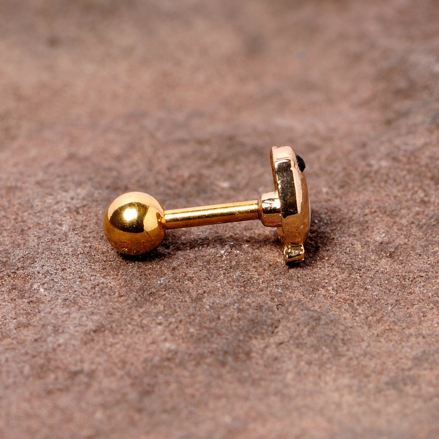 16 Gauge 1/4 Black Gem Gold Tone Baby Bird Cartilage Tragus Earring