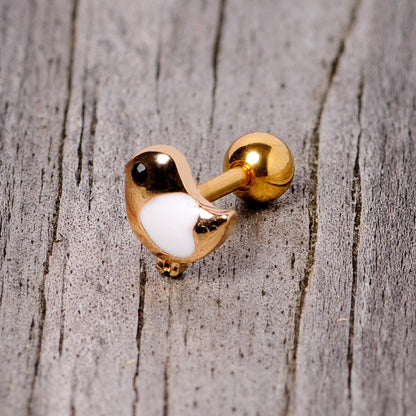 16 Gauge 1/4 Black Gem Gold Tone Baby Bird Cartilage Tragus Earring