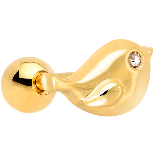 16 Gauge 1/4 Clear Gem Gold Tone Little Bird Cartilage Tragus Earring