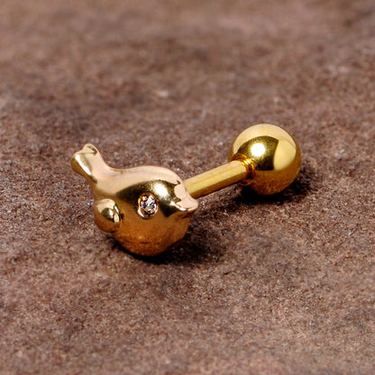16 Gauge 1/4 Clear Gem Gold Tone Little Bird Cartilage Tragus Earring
