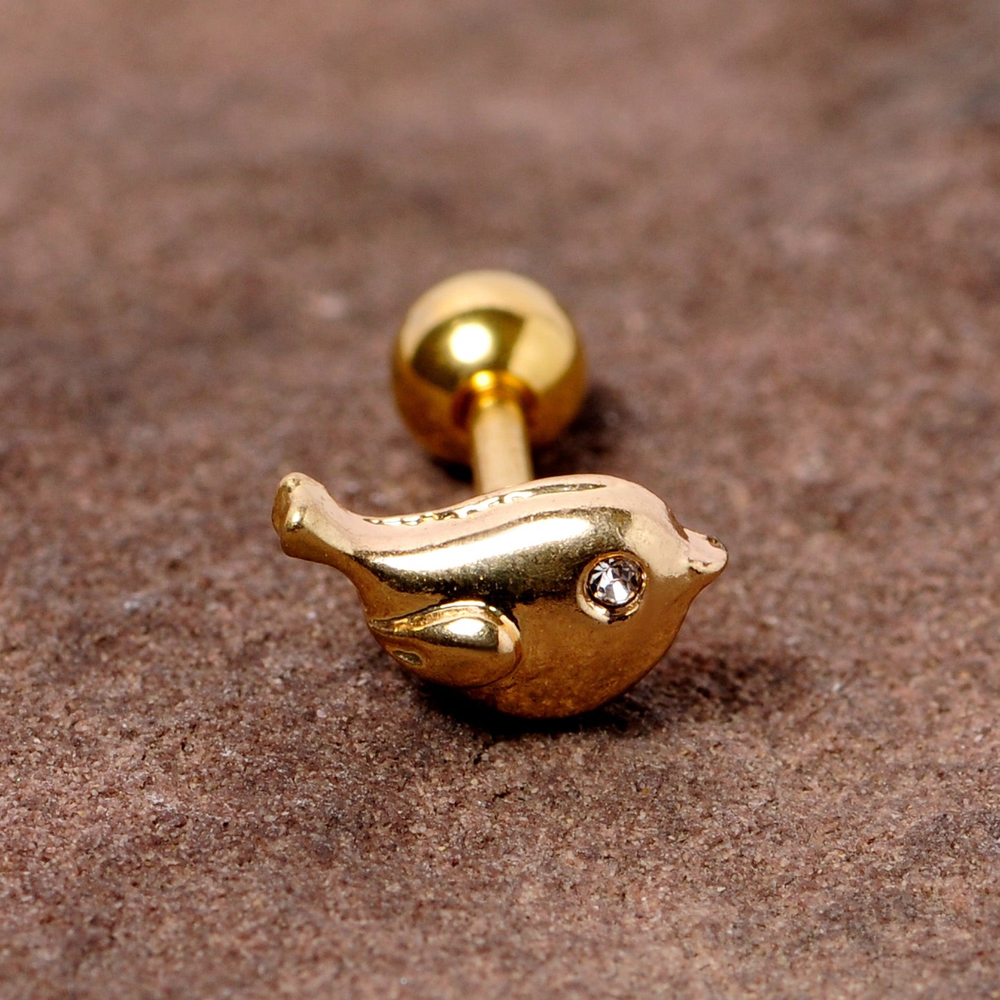16 Gauge 1/4 Clear Gem Gold Tone Little Bird Cartilage Tragus Earring