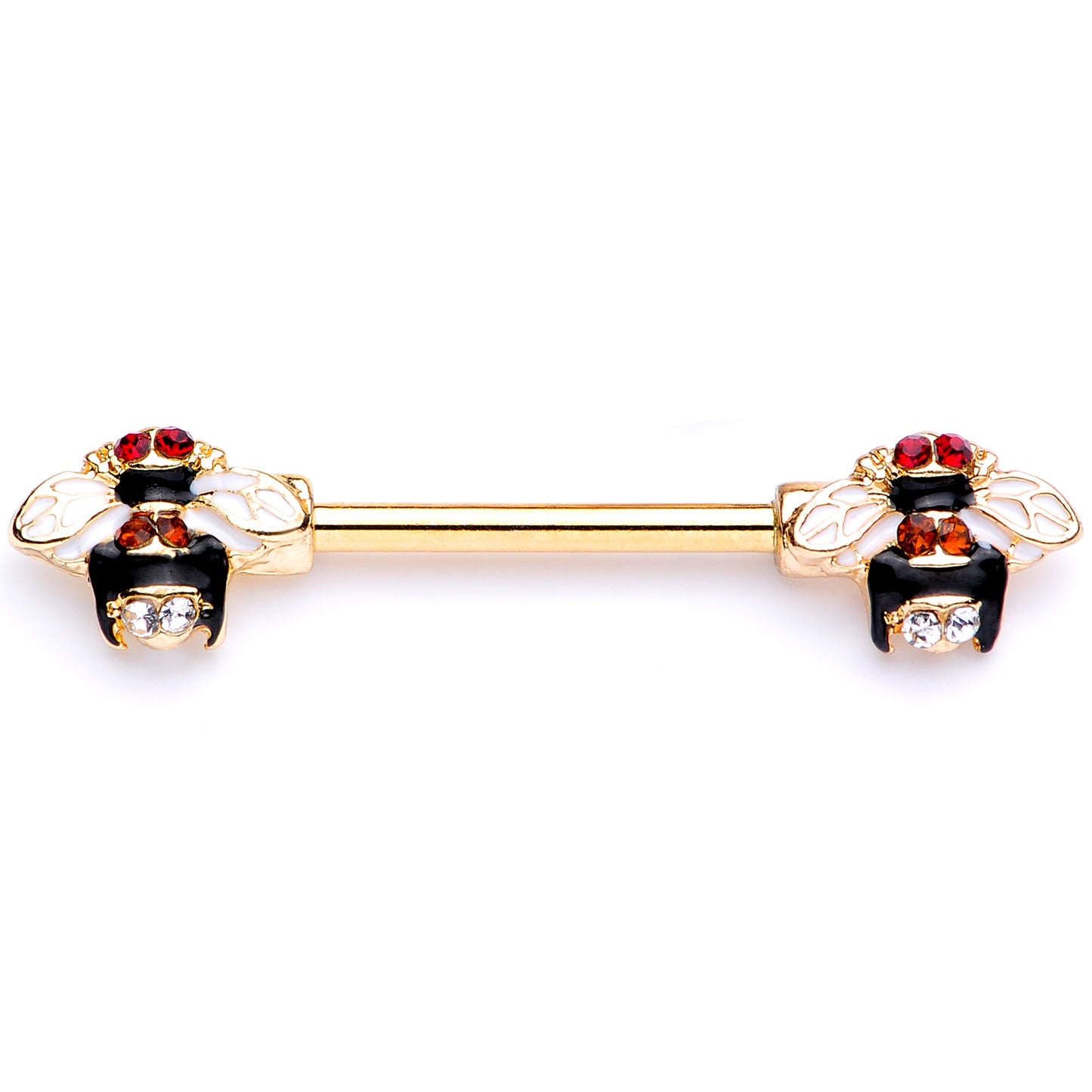 14 Gauge 9/16 Clear Yellow Gem Gold Tone Bee Barbell Nipple Ring Set