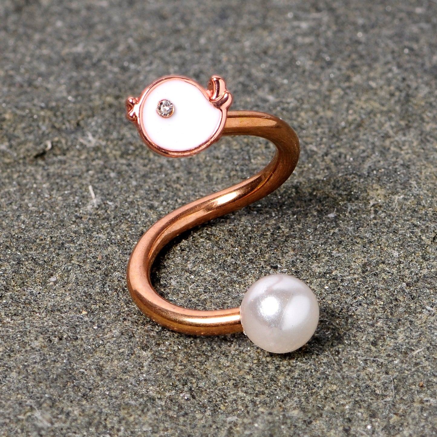 14 Gauge 3/8 Clear Gem Rose Gold Tone Bird Spiral Twister Belly Ring