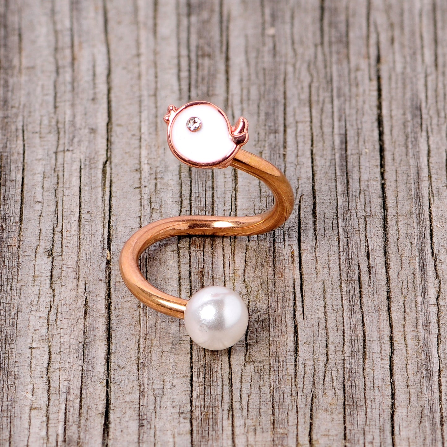 14 Gauge 3/8 Clear Gem Rose Gold Tone Bird Spiral Twister Belly Ring