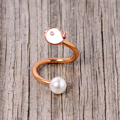 14 Gauge 3/8 Clear Gem Rose Gold Tone Bird Spiral Twister Belly Ring