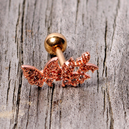 16 Gauge 1/4 Clear CZ Gem Rose Gold Tone Butterfly Trio Cartilage Tragus
