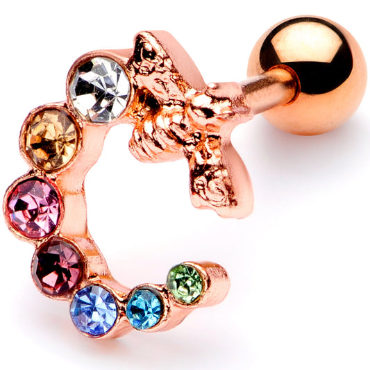 16 Gauge 1/4 Multicolor Gem Rose Gold Tone Bee Cartilage Tragus Earring
