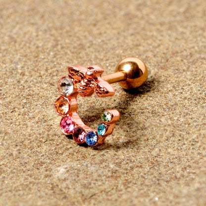 16 Gauge 1/4 Multicolor Gem Rose Gold Tone Bee Cartilage Tragus Earring