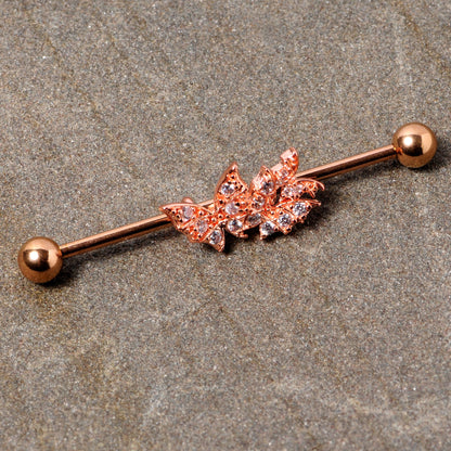 14 Gauge Clear CZ Gem Rose Gold Tone Butterflies Industrial Barbell 38mm