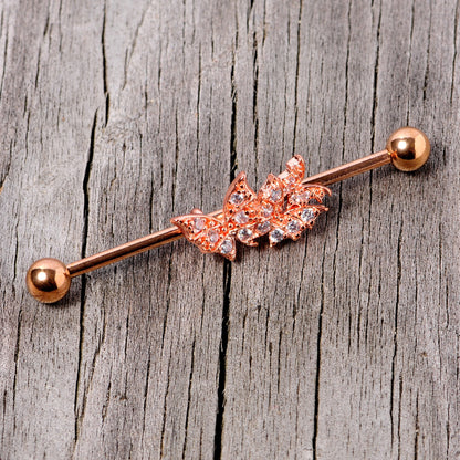 14 Gauge Clear CZ Gem Rose Gold Tone Butterflies Industrial Barbell 38mm