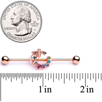 14 Gauge Multicolor Gem Rose Gold Tone Bee Industrial Barbell 38mm