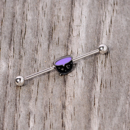 14 Gauge Black Purple Witch Cauldron Halloween Industrial Barbell 38mm