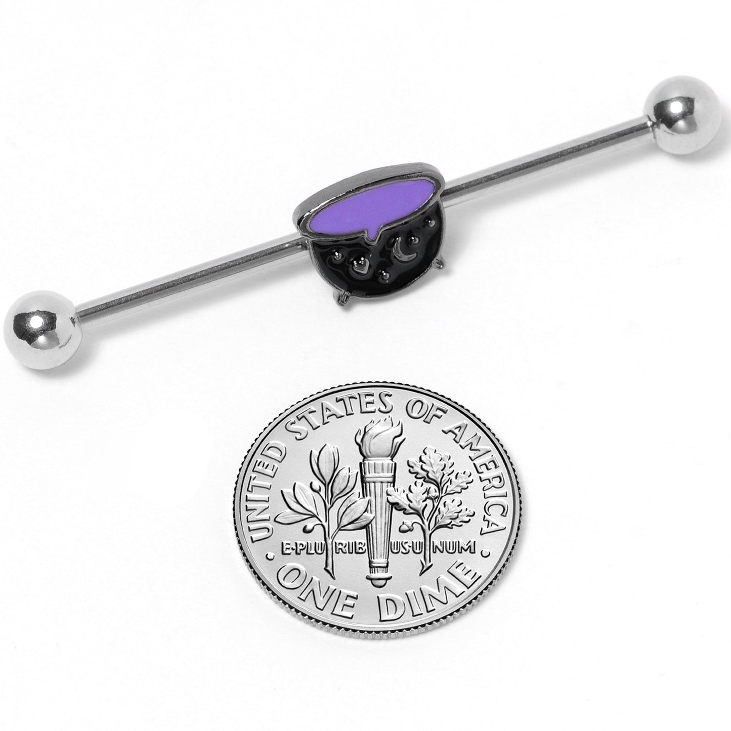 14 Gauge Black Purple Witch Cauldron Halloween Industrial Barbell 38mm