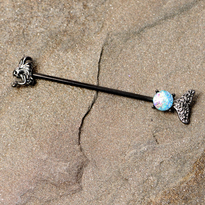 14 Gauge Black Blue Mermaid Scale Tail Industrial Barbell 38mm