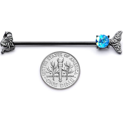 14 Gauge Black Blue Mermaid Scale Tail Industrial Barbell 38mm