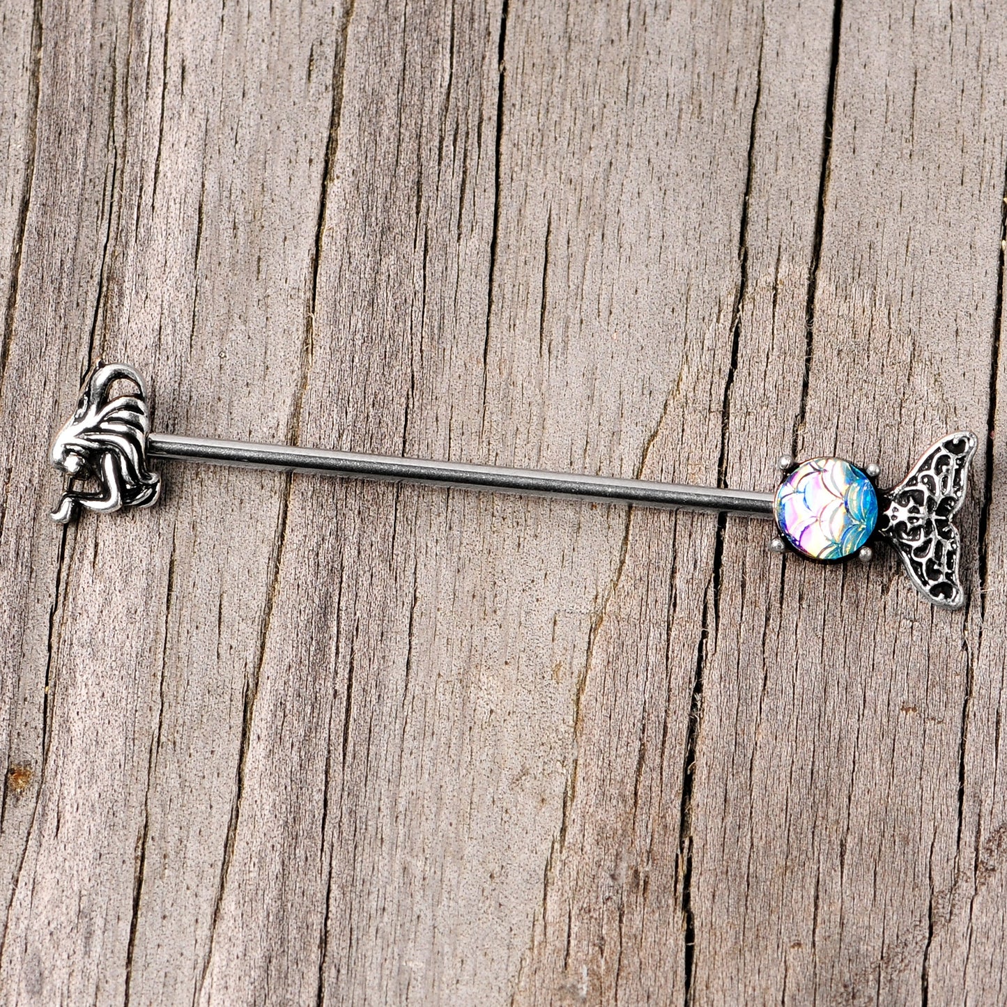 14 Gauge Blue Mermaid Scale Tail Industrial Barbell 38mm